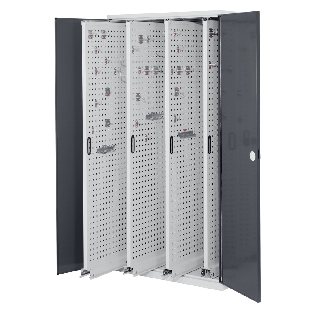 Produktabbildung: Kappes RasterPlan Vertikalschrank, HxBxT 1.950 x 1.000 x 600 mm, 4 Auszüge mit Lochplatten, Doppelwandtür, lichtgrau, anthrazitgrau