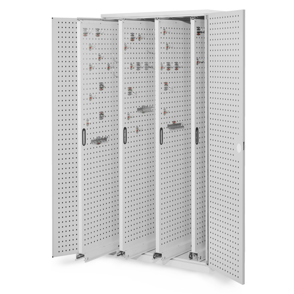 Produktabbildung: Kappes ®RasterPlan Vertikalschrank, HxBxT 1.950 x 1.000 x 600 mm, 4 Auszüge mit Lochplatten, Lochplattentür, lichtgrau