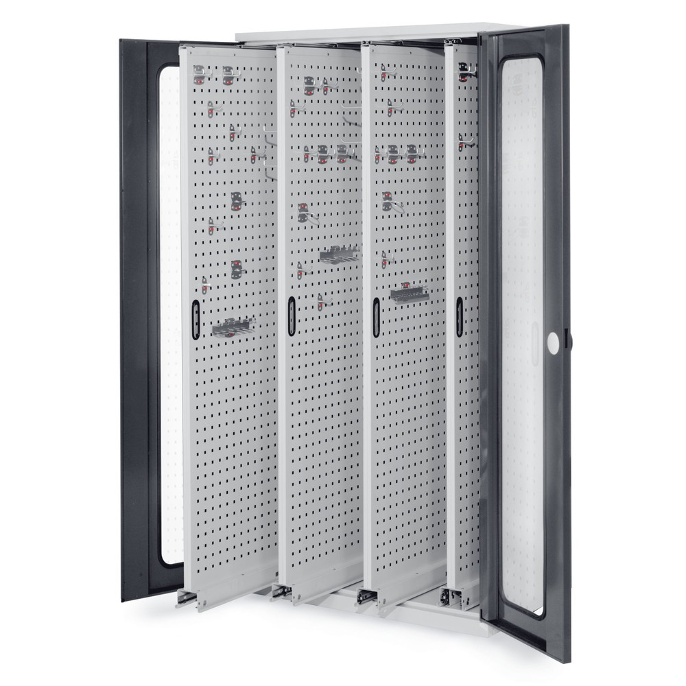 Produktabbildung: Kappes ®RasterPlan Vertikalschrank, HxBxT 1.950 x 1.000 x 600 mm, 4 Auszüge mit Lochplatten, Sichtfenstertür, lichtgrau, anthrazitgrau