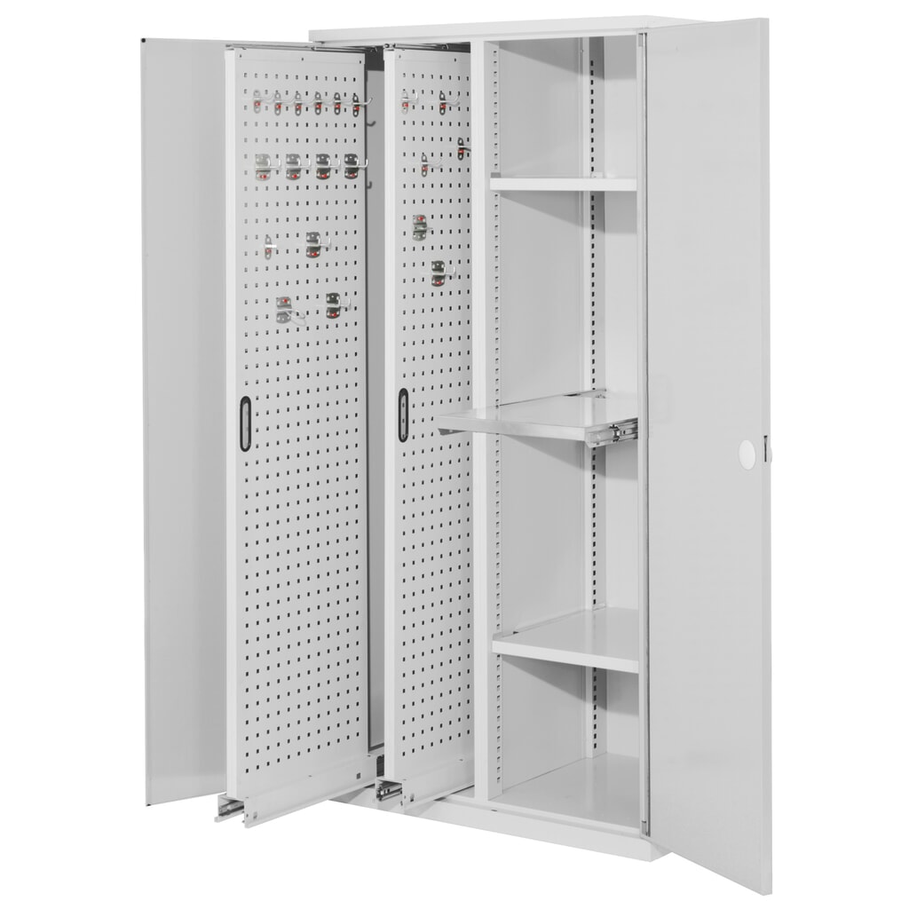 Kappes RasterPlan Vertikalschrank mit 2 Fachböden, HxBxT 1.950 x 1.000 x 600 mm, 2 Auszüge mit Lochplatten, Doppelwandtür, lichtgrau Produktabbildung: Kappes RasterPlan Vertikalschrank mit 2 Fachböden, HxBxT 1.950 x 1.000 x 600 mm, 2 Auszüge mit Lochplatten, Doppelwandtür, lichtgrau