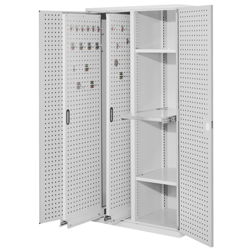 Produktabbildung: Kappes ®RasterPlan Vertikalschrank mit 2 Fachböden, HxBxT 1.950 x 1.000 x 600 mm, 2 Auszüge mit Lochplatten, Lochplattentüren, lichtgrau