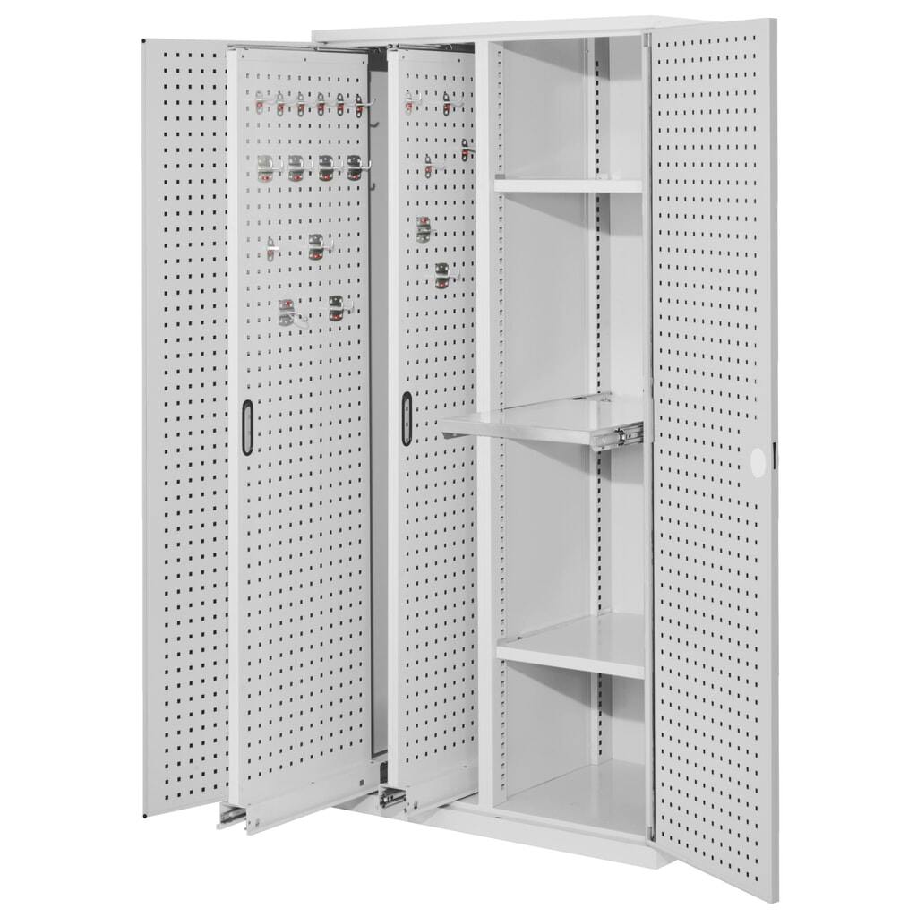 Kappes RasterPlan Vertikalschrank mit 2 Fachböden, HxBxT 1.950 x 1.000 x 600 mm, 2 Auszüge mit Lochplatten, Lochplattentüren, lichtgrau Produktabbildung: Kappes RasterPlan Vertikalschrank mit 2 Fachböden, HxBxT 1.950 x 1.000 x 600 mm, 2 Auszüge mit Lochplatten, Lochplattentüren, lichtgrau