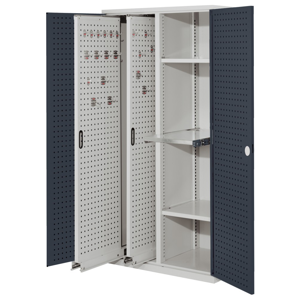Produktabbildung: Kappes ®RasterPlan Vertikalschrank mit 2 Fachböden, HxBxT 1.950 x 1.000 x 600 mm, 2 Auszüge mit Lochplatten, Lochplattentüren, lichtgrau, anthrazitgrau
