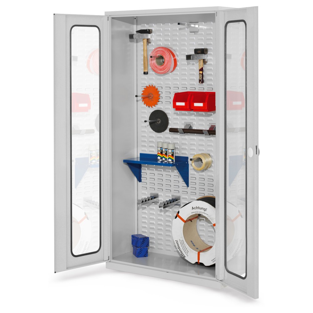Produktabbildung Nr. 1: Kappes ®RasterPlan Werkstückschrank mit Schlitzplattenrückwand, HxBxT 1.950 x 1.000 x 410 mm, Sichtfenstertür, lichtgrau