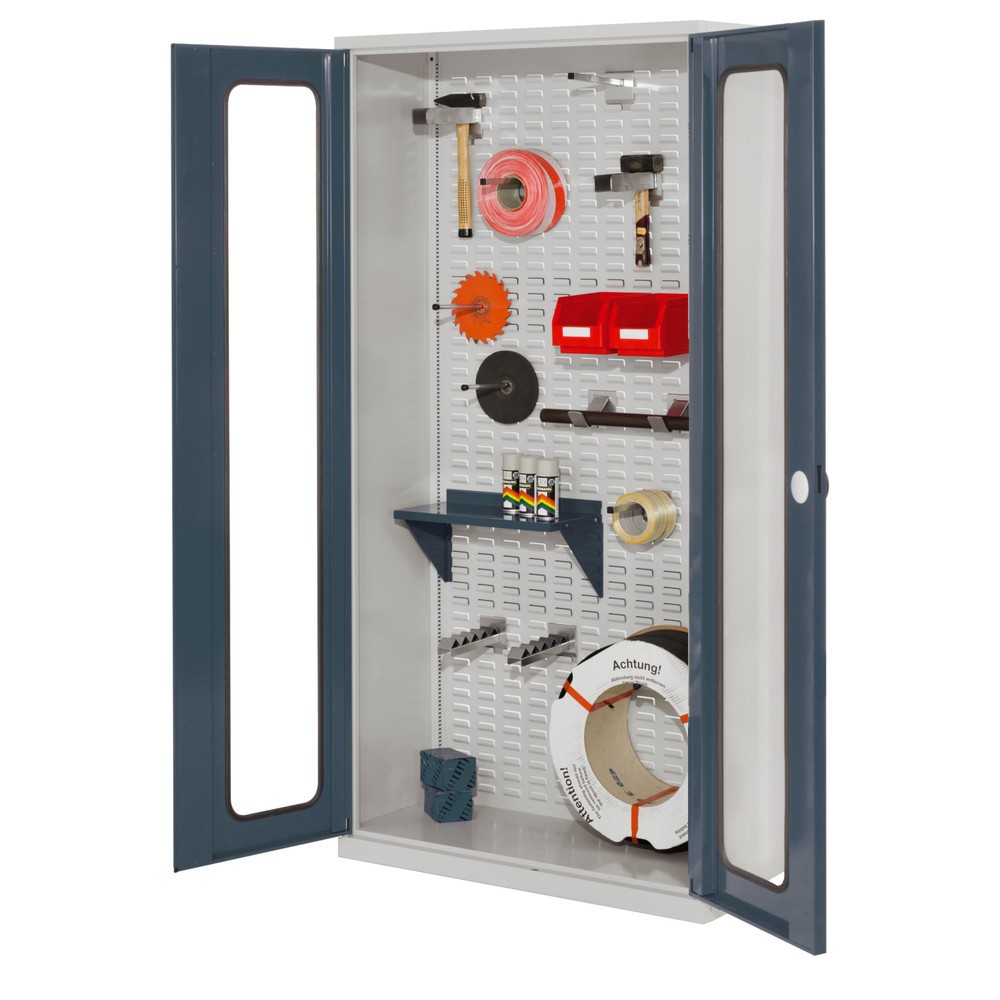 Produktabbildung Nr. 1: Kappes ®RasterPlan Werkstückschrank mit Schlitzplattenrückwand, HxBxT 1.950 x 1.000 x 410 mm, Sichtfenstertür, lichtgrau, anthrazitgrau