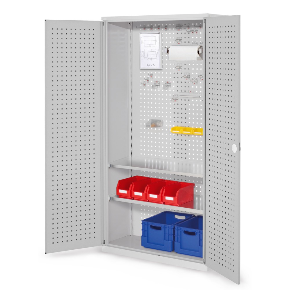 Produktabbildung: Kappes ®RasterPlan Werkzeugschrank, HxBxT 1.950 x 1.000 x 410 mm, 2 Fachböden, Türinnenseite Lochplatten, lichtgrau