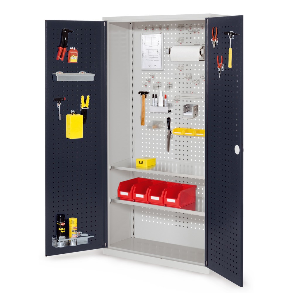 Produktabbildung: Kappes ®RasterPlan Werkzeugschrank, HxBxT 1.950 x 1.000 x 410 mm, 2 Fachböden, Türinnenseite Lochplatten, lichtgrau, anthrazitgrau