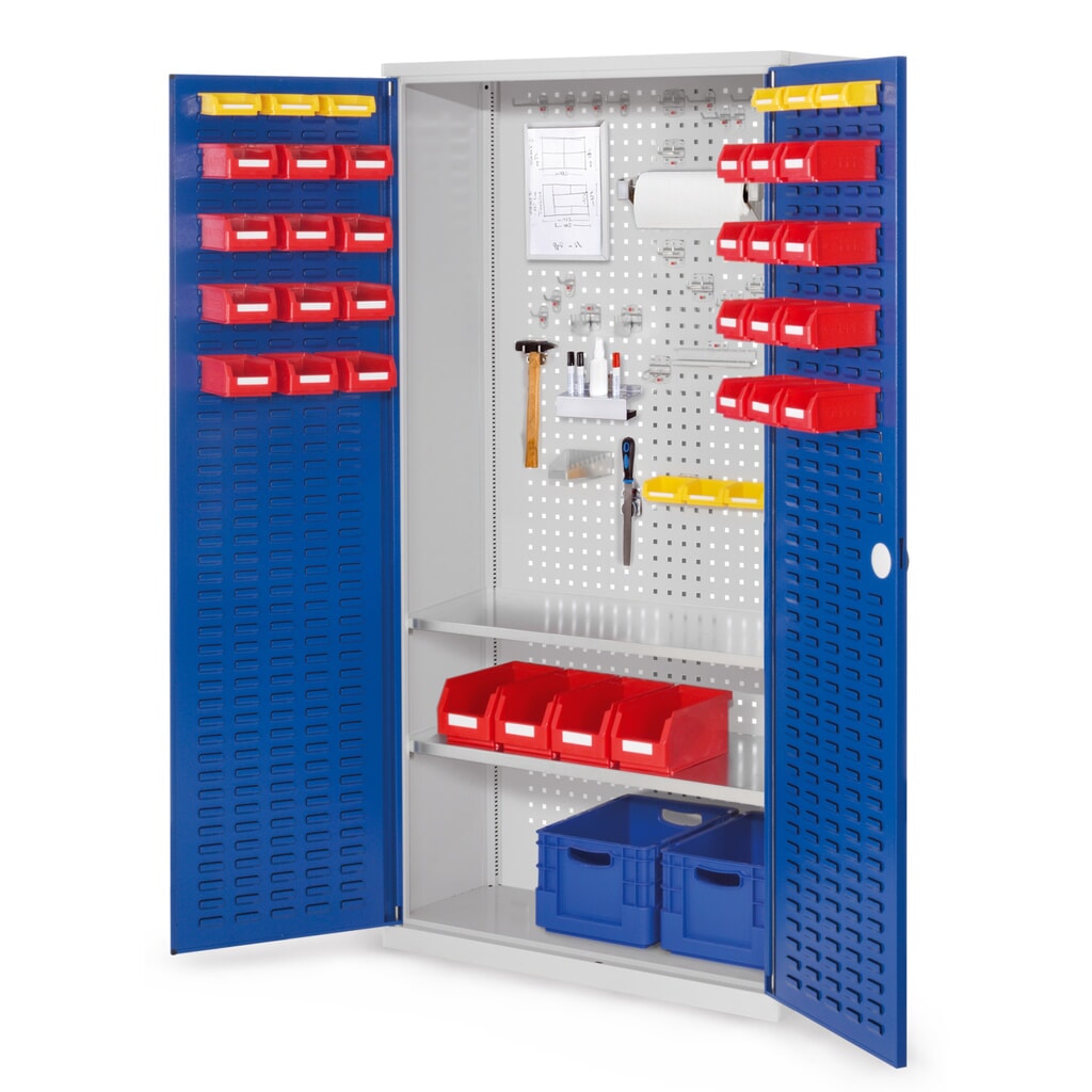 Kappes RasterPlan Werkzeugschrank, HxBxT 1.950 x 1.000 x 410 mm, 2 Fachböden, Türinnenseite Schlitzplatten, lichtgrau, enzianblau Produktabbildung: Kappes RasterPlan Werkzeugschrank, HxBxT 1.950 x 1.000 x 410 mm, 2 Fachböden, Türinnenseite Schlitzplatten, lichtgrau, enzianblau