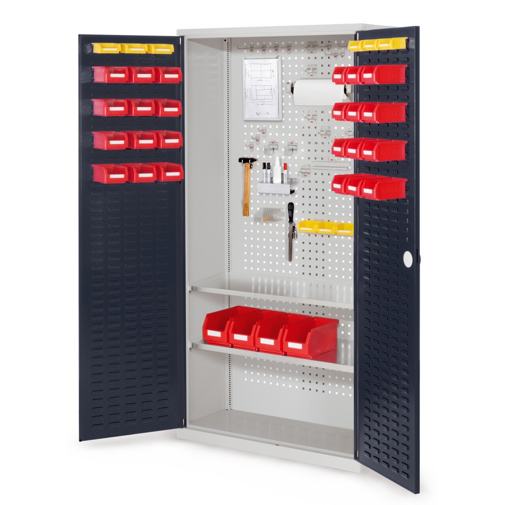 Produktabbildung: Kappes ®RasterPlan Werkzeugschrank, HxBxT 1.950 x 1.000 x 410 mm, 2 Fachböden, Türinnenseite Schlitzplatten, lichtgrau, anthrazitgrau