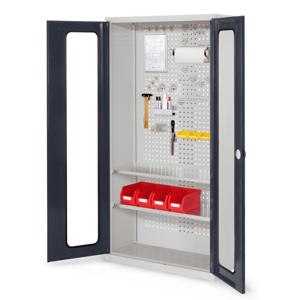 Produktabbildung: Kappes ®RasterPlan Werkzeugschrank, HxBxT 1.950 x 1.000 x 410 mm, 2 Fachböden, Sichtfenstertür, lichtgrau, anthrazitgrau