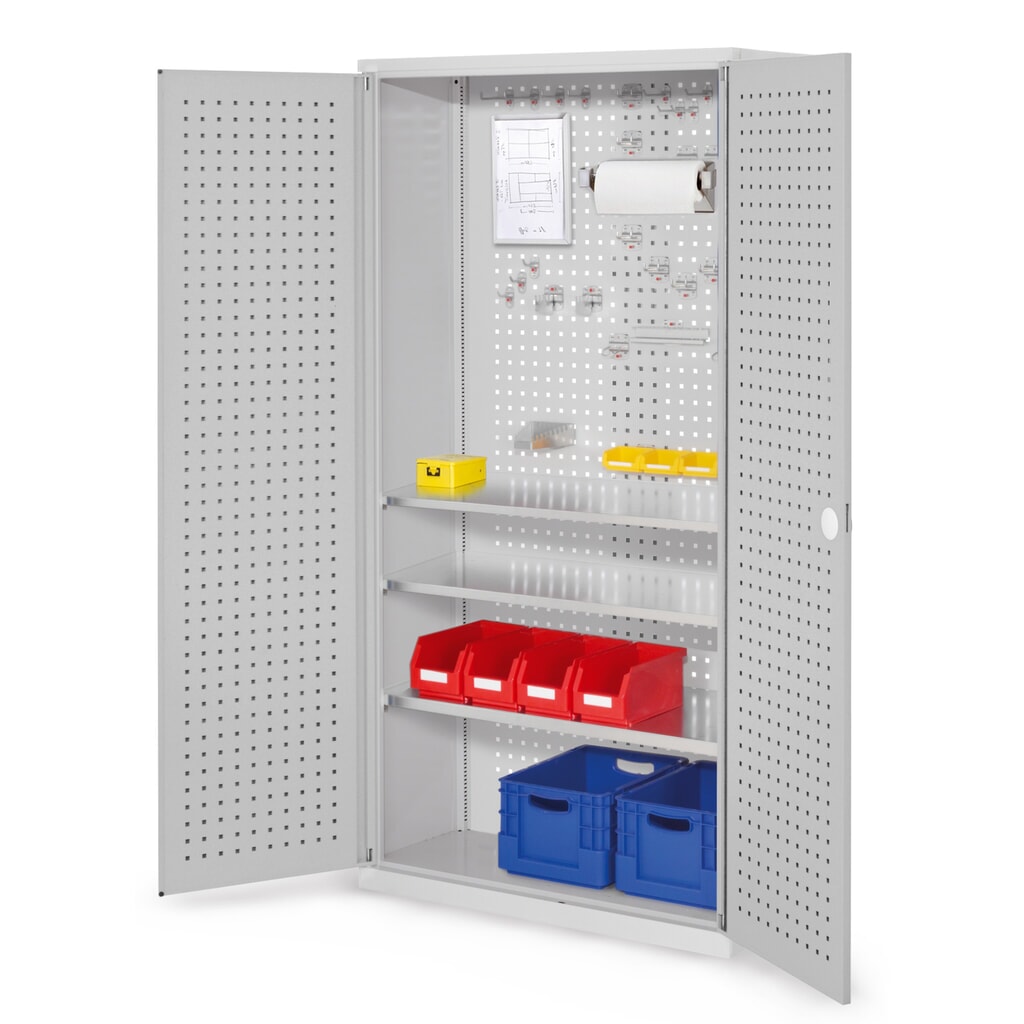 Kappes RasterPlan Magazinschrank, HxBxT 1.950 x 1.000 x 410 mm, 3 Fachböden, Türinnenseite Lochplatten, lichtgrau Produktabbildung: Kappes RasterPlan Magazinschrank, HxBxT 1.950 x 1.000 x 410 mm, 3 Fachböden, Türinnenseite Lochplatten, lichtgrau