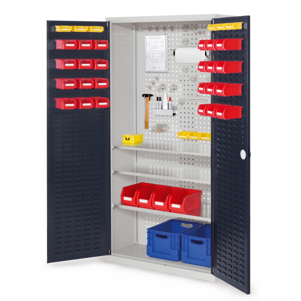 Produktabbildung: Kappes ®RasterPlan Magazinschrank, HxBxT 1.950 x 1.000 x 410 mm, 3 Fachböden, Türinnenseite Schlitzplatten, lichtgrau, anthrazitgrau
