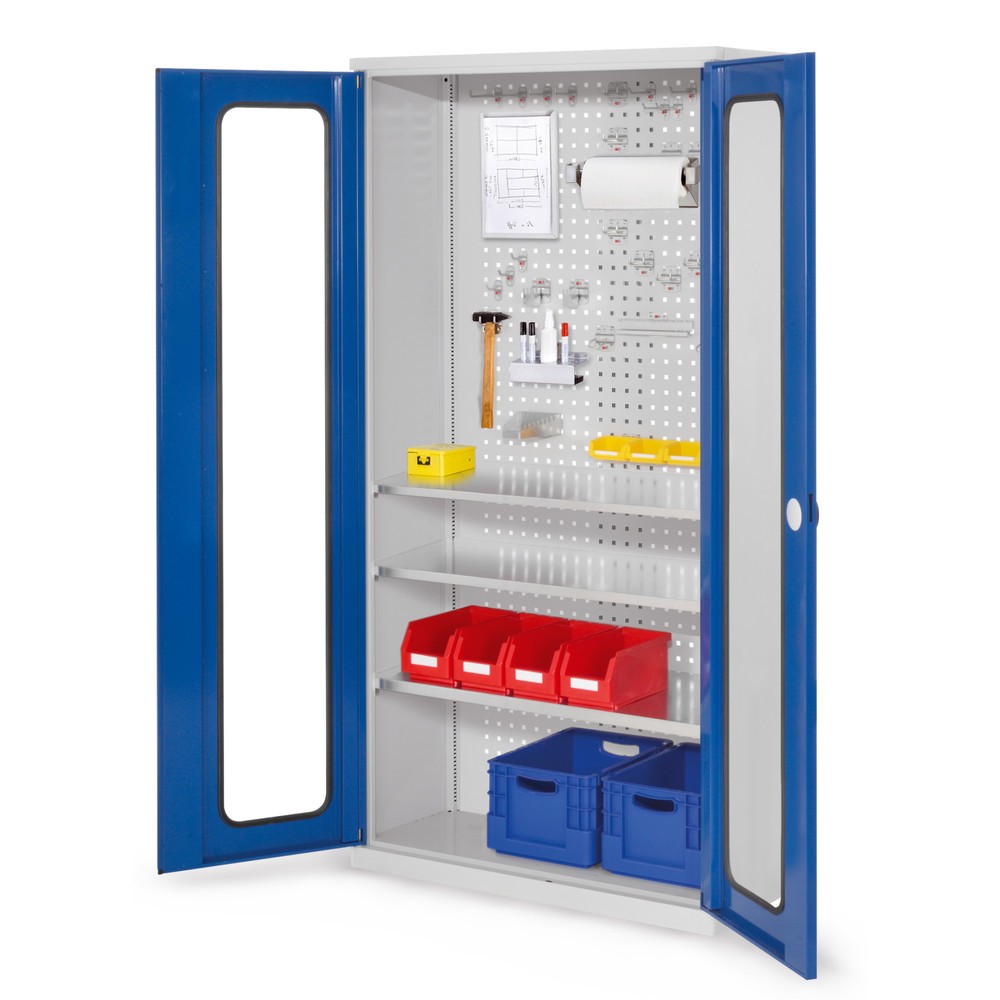 Produktabbildung: Kappes ®RasterPlan Magazinschrank, HxBxT 1.950 x 1.000 x 410 mm, 3 Fachböden, Sichtfenstertür, lichtgrau, enzianblau