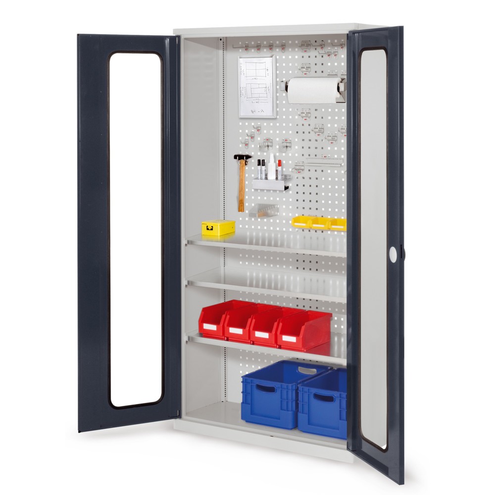 Produktabbildung: Kappes ®RasterPlan Magazinschrank, HxBxT 1.950 x 1.000 x 410 mm, 3 Fachböden, Sichtfenstertür, lichtgrau, anthrazitgrau