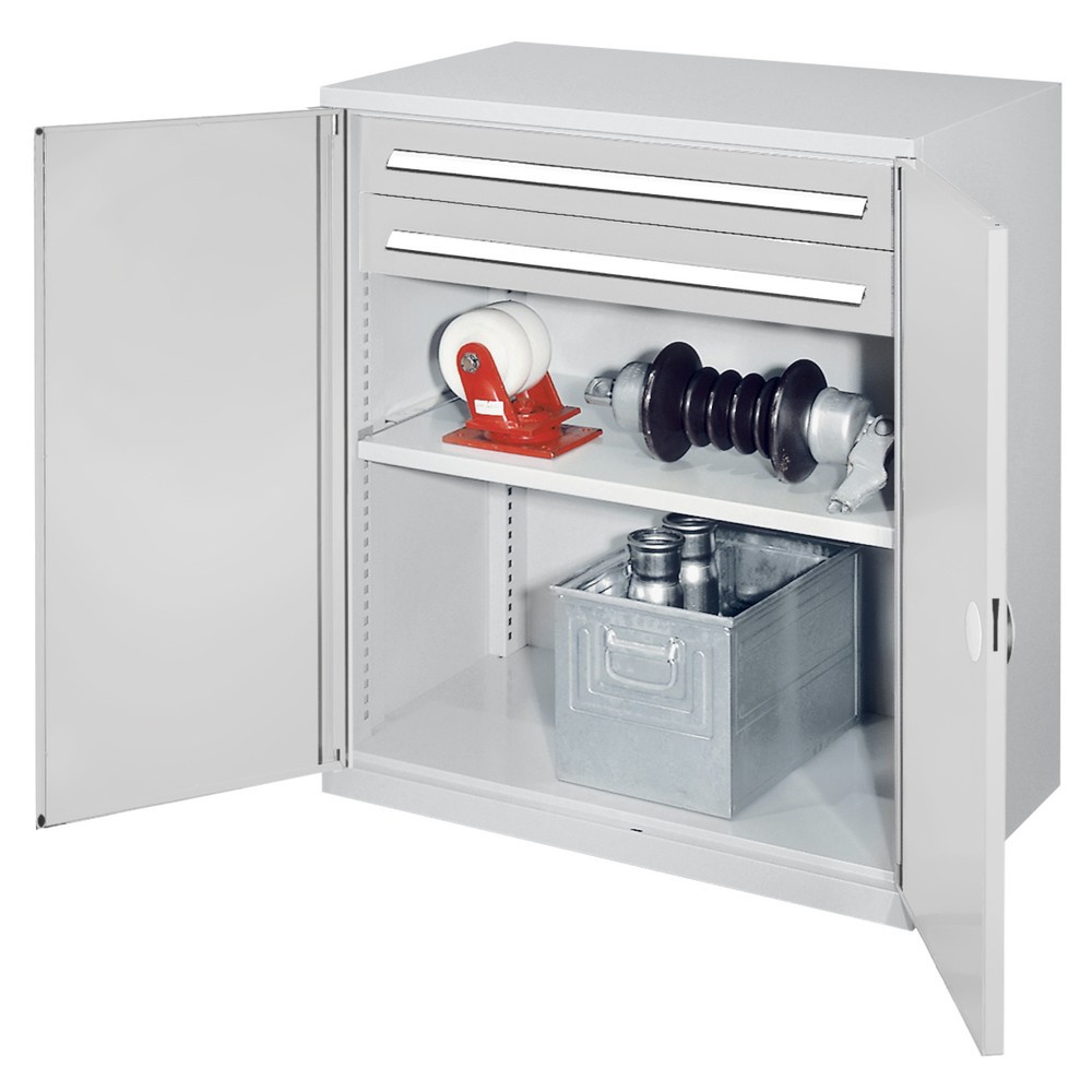 Produktabbildung Nr. 1: Kappes Schwerlast-Beistellschrank mit Schubladen, Doppelwandtür, HxBxT 1.110 x 1.000 x 600 mm, 1 Boden, 2 Schubladen (H 100 mm), lichtgrau