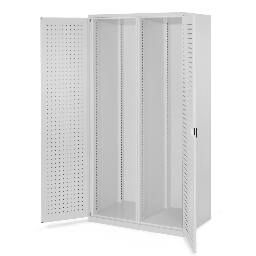Produktabbildung: Kappes Schwerlastschrank, Leergehäuse, Mitteltrennwand, HxBxT 1.950 x 1.000 x 600 mm, Türinnenseite mit RasterPlan Lochplatten, lichtgrau