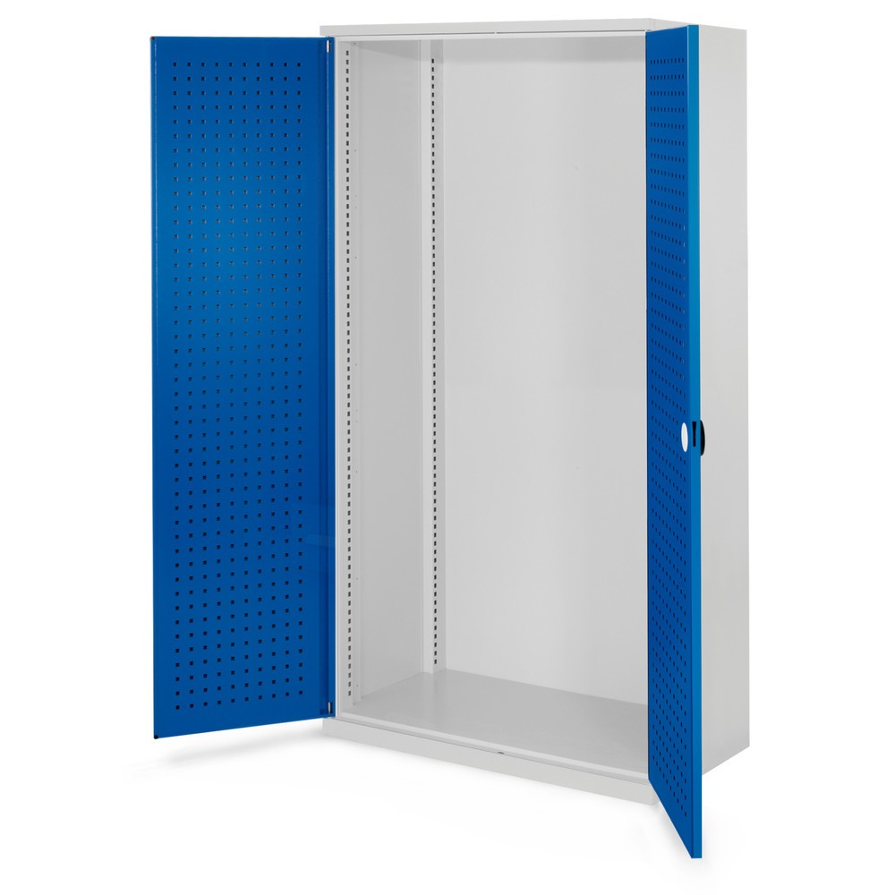 Produktabbildung: Kappes Schwerlastschrank Leergehäuse, ohne Mitteltrennwand, HxBxT 1.950 x 1.000 x 600 mm, Türinnenseite mit RasterPlan Lochplatten, lichtgrau, enzianblau