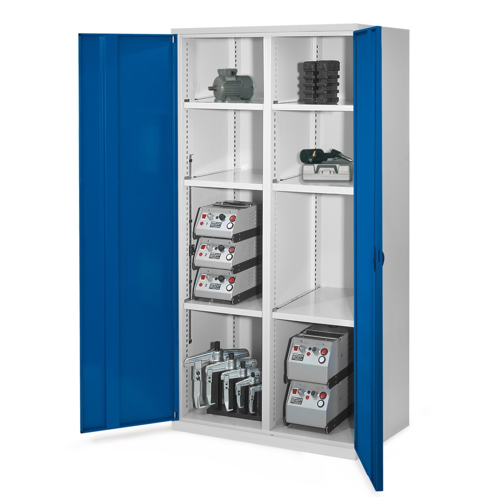 Produktabbildung: Kappes Schwerlastschrank mit Mitteltrennwand, 6 Böden, HxBxT 1.950 x 1.000 x 600 mm, Vollblechtüren, lichtgrau, enzianblau