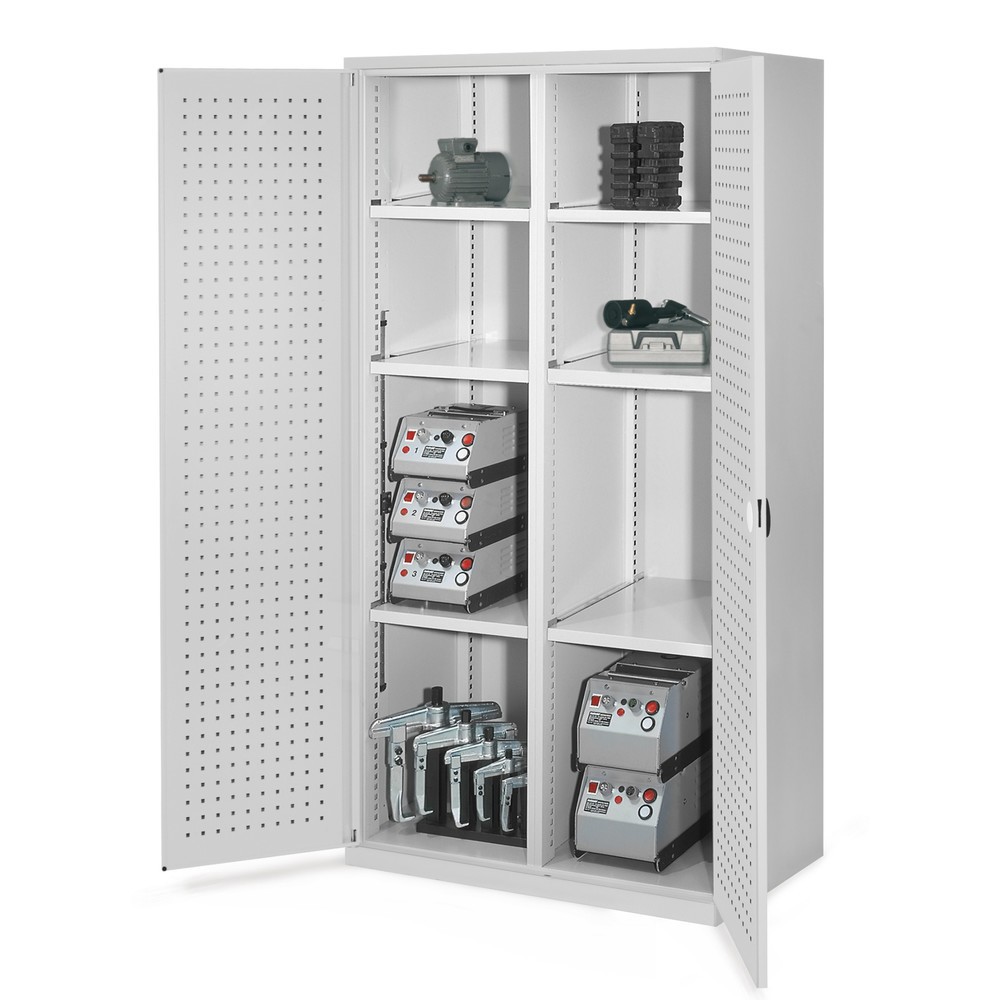 Produktabbildung: Kappes Schwerlastschrank mit Mitteltrennwand, 6 Böden, HxBxT 1.950 x 1.000 x 600 mm, RasterPlan Lochplattentüren, lichtgrau