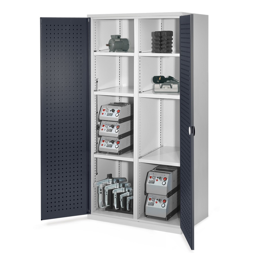 Produktabbildung: Kappes Schwerlastschrank mit Mitteltrennwand, 6 Böden, HxBxT 1.950 x 1.000 x 600 mm, RasterPlan Lochplattentüren, lichtgrau, anthrazitgrau