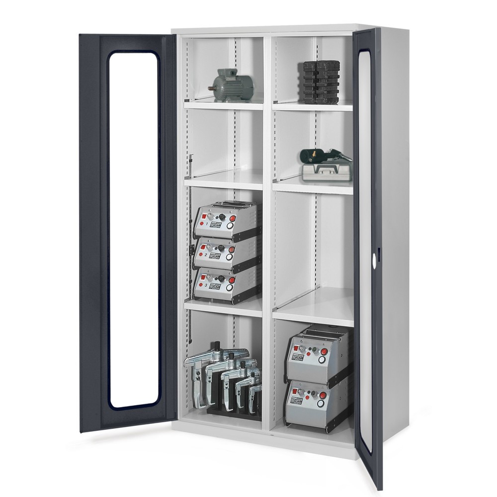 Produktabbildung: Kappes Schwerlastschrank mit Mitteltrennwand, 6 Böden, HxBxT 1.950 x 1.000 x 600 mm, Sichtfenstertür, lichtgrau, anthrazitgrau