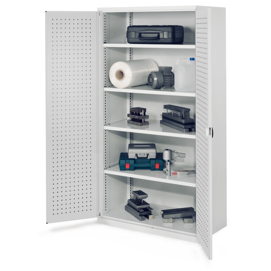 Kappes Schwerlastschrank ohne Mitteltrennwand, HxBxT 1.950 x 1.000 x 600 mm, Türinnenseite mit RasterPlan Lochplatten, 4 Böden, lichtgrau Produktabbildung: Kappes Schwerlastschrank ohne Mitteltrennwand, HxBxT 1.950 x 1.000 x 600 mm, Türinnenseite mit RasterPlan Lochplatten, 4 Böden, lichtgrau