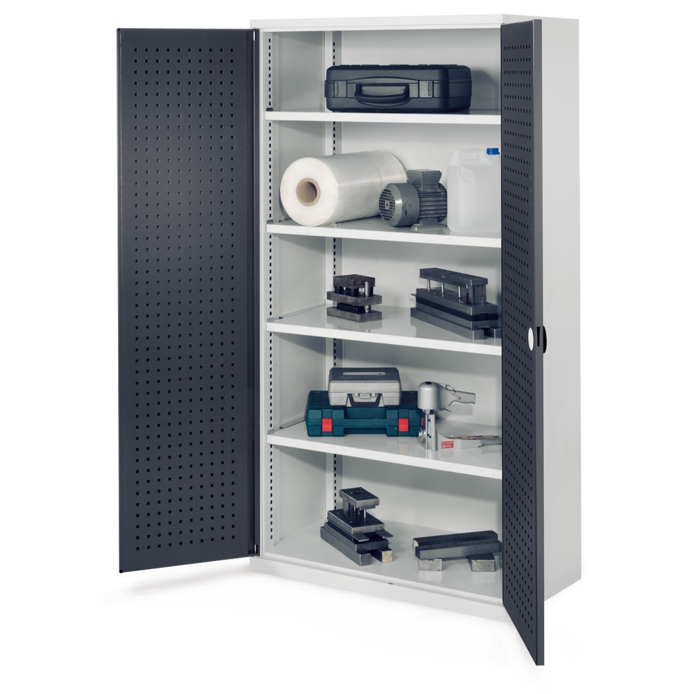 Produktabbildung: Kappes Schwerlastschrank ohne Mitteltrennwand, HxBxT 1.950 x 1.000 x 600 mm, Türinnenseite mit RasterPlan Lochplatten, 4 Böden, lichtgrau, anthrazitgrau