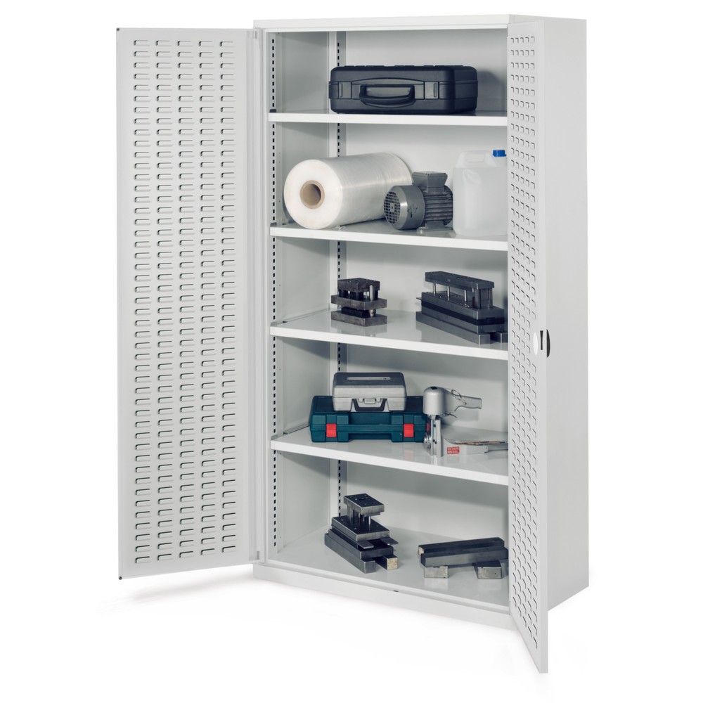 Produktabbildung: Kappes Schwerlastschrank ohne Mitteltrennwand, HxBxT 1.950 x 1.000 x 600 mm, Türinnenseite mit RasterPlan Schlitzplatten, 4 Böden, lichtgrau