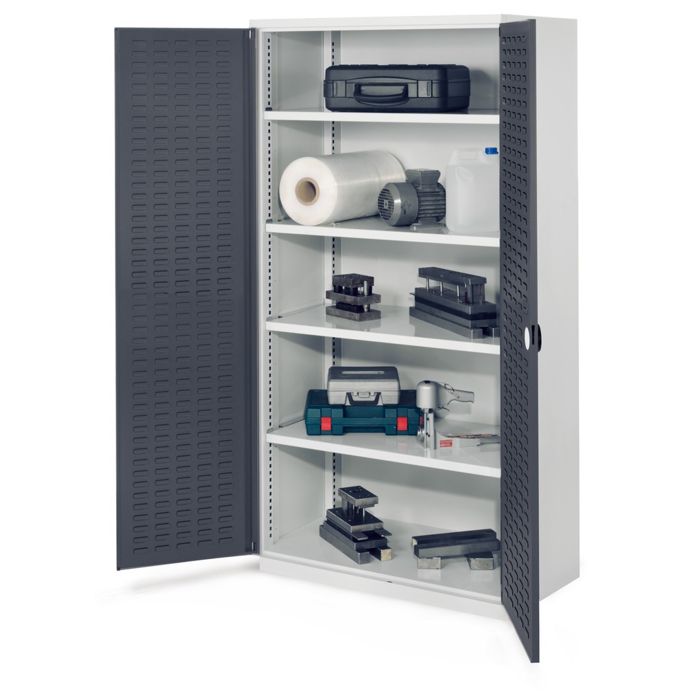 Produktabbildung Nr. 1: Kappes Schwerlastschrank ohne Mitteltrennwand, HxBxT 1.950 x 1.000 x 600 mm, Türinnenseite mit RasterPlan Schlitzplatten, 4 Böden, lichtgrau, anthrazitgrau
