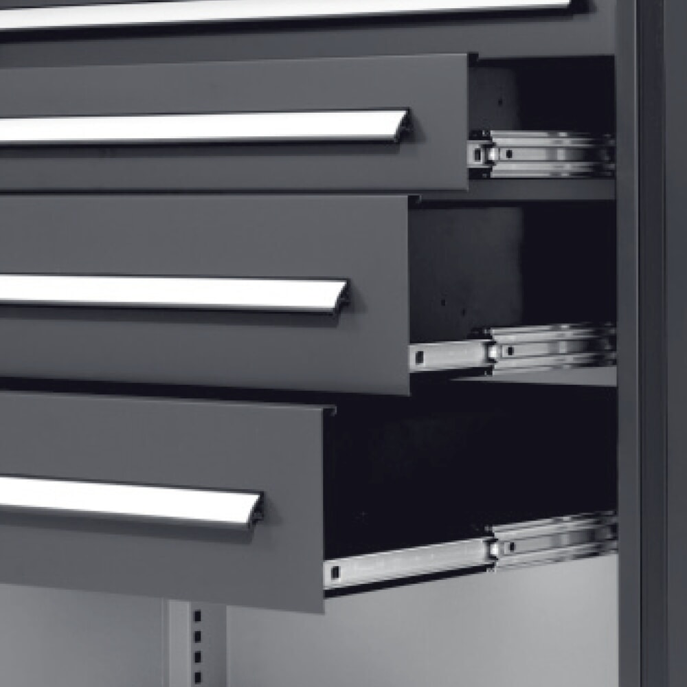 Produktabbildung Nr. 3: Kappes Schwerlastschrank ohne Mitteltrennwand, HxBxT 1.950 x 1.000 x 600 mm, Türinnenseite mit RasterPlan Lochplatten, 2 Böden, 5 Schubladen, lichtgrau, anthrazitgrau