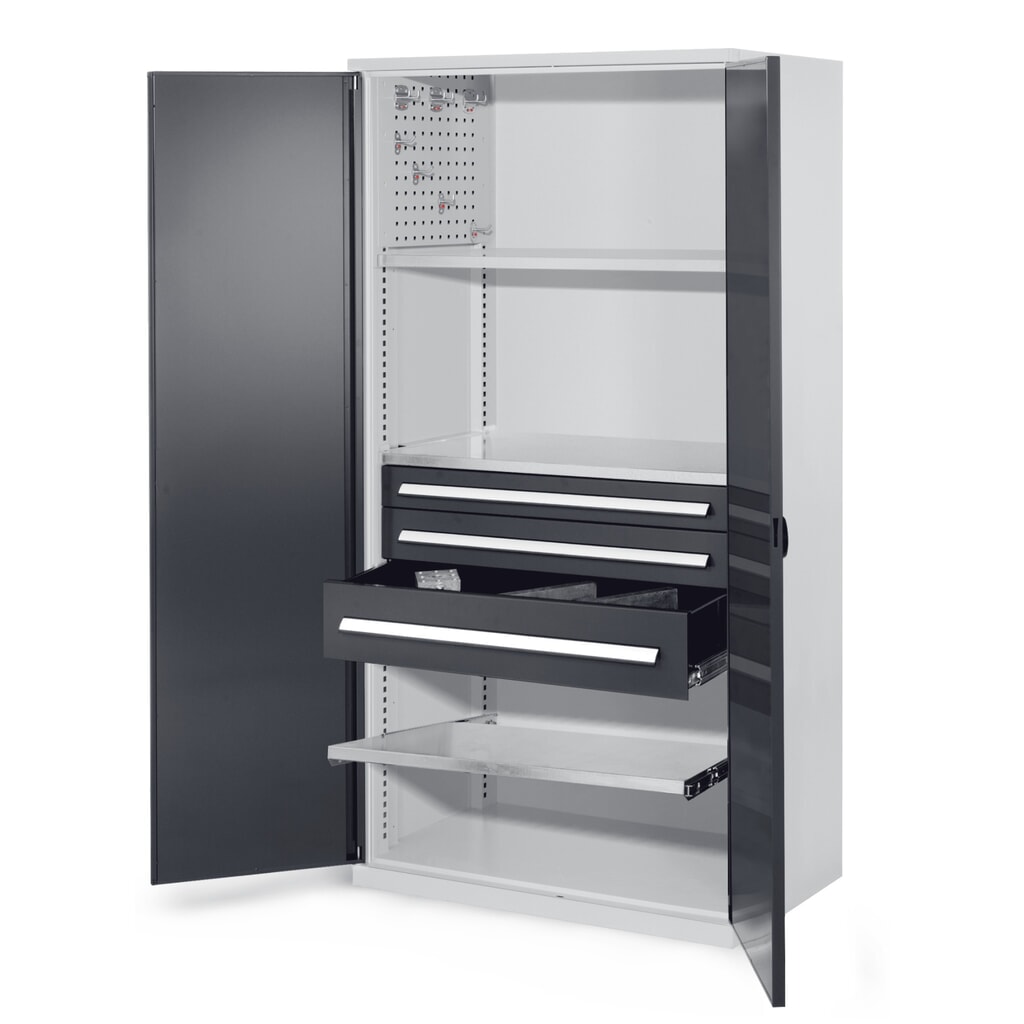 Kappes Schwerlastschrank ohne Mitteltrennwand, HxBxT 1.950 x 1.000 x 600 mm, Türinnenseite mit RasterPlan Lochplatten, 4 Böden, lichtgrau, anthrazitgrau Produktabbildung Nr. 10: Kappes Schwerlastschrank ohne Mitteltrennwand, HxBxT 1.950 x 1.000 x 600 mm, Türinnenseite mit RasterPlan Lochplatten, 4 Böden, lichtgrau, anthrazitgrau