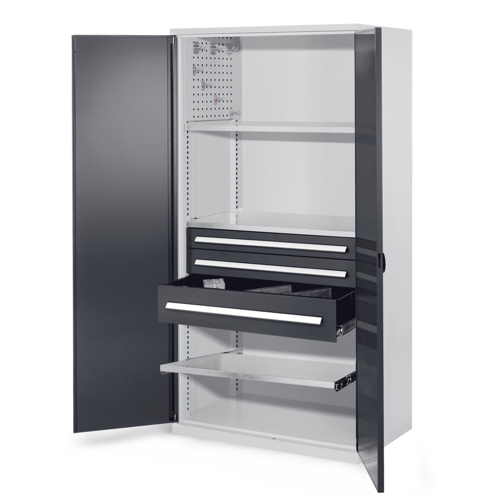 Produktabbildung Nr. 10: Kappes Schwerlastschrank ohne Mitteltrennwand, HxBxT 1.950 x 1.000 x 600 mm, RasterPlan Lochplattentür, 3 Böden, 2 Schubladen, lichtgrau, anthrazitgrau