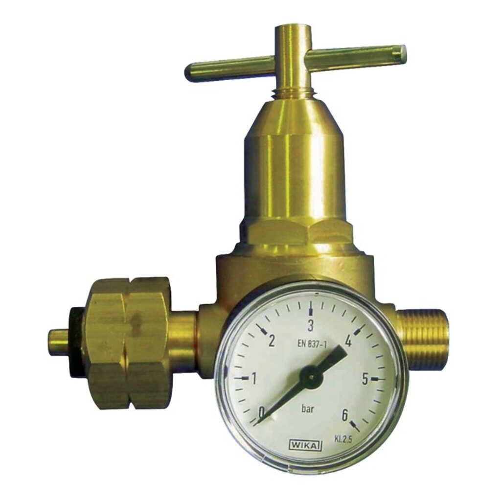 Produktabbildung: KAYSER Propankleindruckregler, 0,5 - 6 bar 18 kg/h W 21,8 x 1/14″ LH, mit Manometer