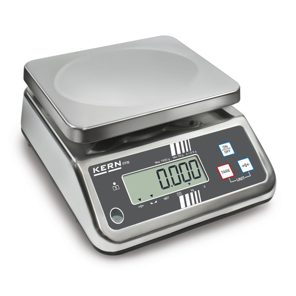 Produktabbildung: KERN Edelstahl-Tischwaage FFN 3K0.5IPN, Schutzklasse IP 65, Wägebereich max. 3 kg