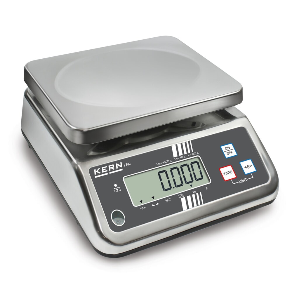 Produktabbildung: KERN Edelstahl-Tischwaage FFN 3K0.5IPN, Schutzklasse IP 65, Wägebereich max. 3 kg