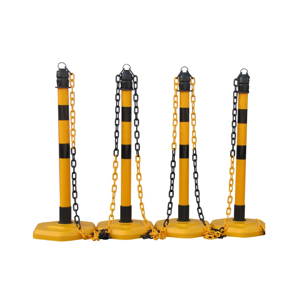 Produktabbildung: Kettenständer-Set Premium, Außenbereich, 4 Ständer schwarz/gelb, 3 Ketten à 3 m