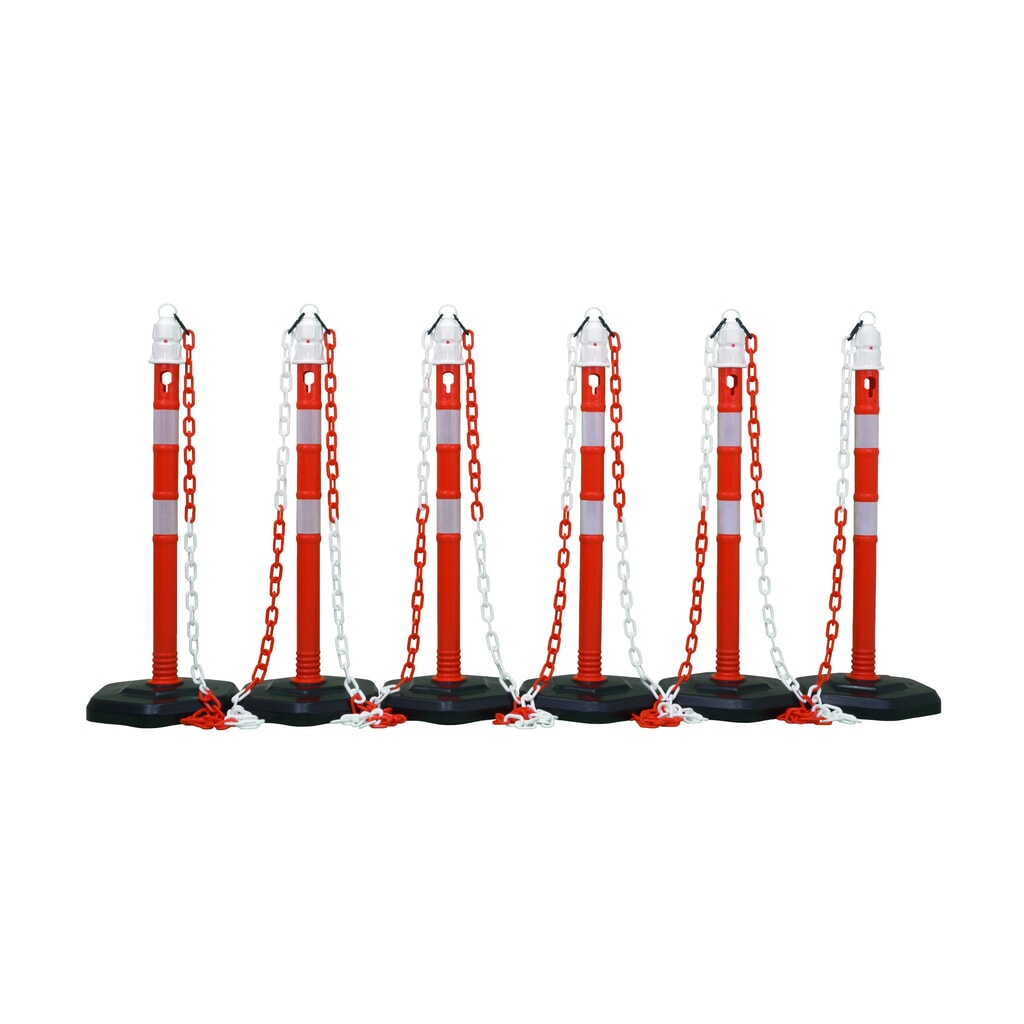 Kettenständer-Set Premium, 4 Ständer rot/weiß, 3 Ketten à 3 m Produktabbildung: Kettenständer-Set Premium, 4 Ständer rot/weiß, 3 Ketten à 3 m
