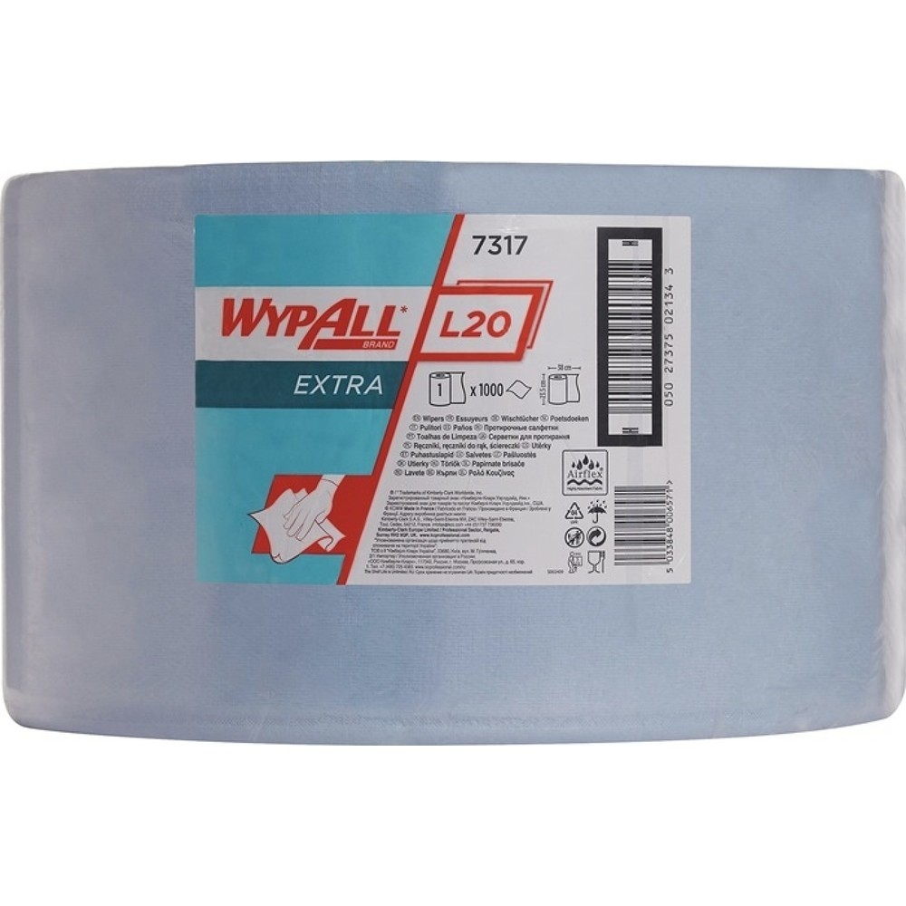 Produktabbildung: KIMBERLY-CLARKPROFESSIONAL Wischtuch WYPALL* L20 EXTRA+ 7317, L380xB235ca. mm, blau