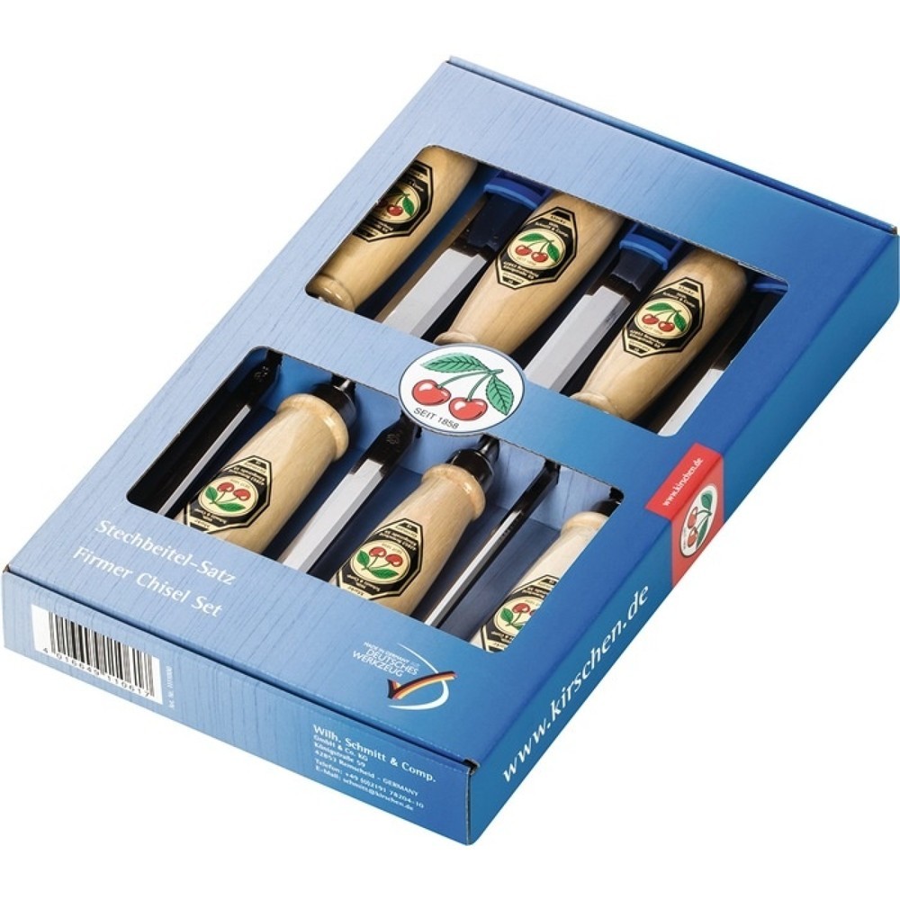 Produktabbildung: KIRSCHEN Stechbeitelsatz 6,10,12,16,20,26mm Weißbuchenh.Ulmer Form 6-tlg.Krt
