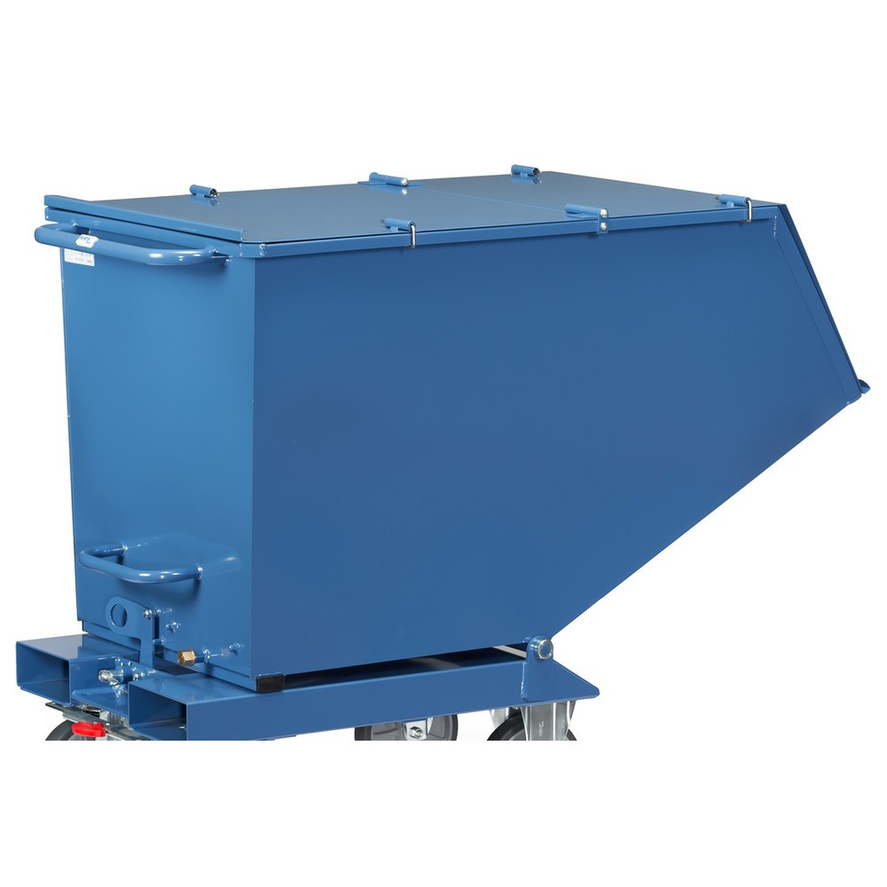 Produktabbildung: Klappbarer Deckel für fetra® Muldenkipper, mit Rollen, blau, 0,45 m³