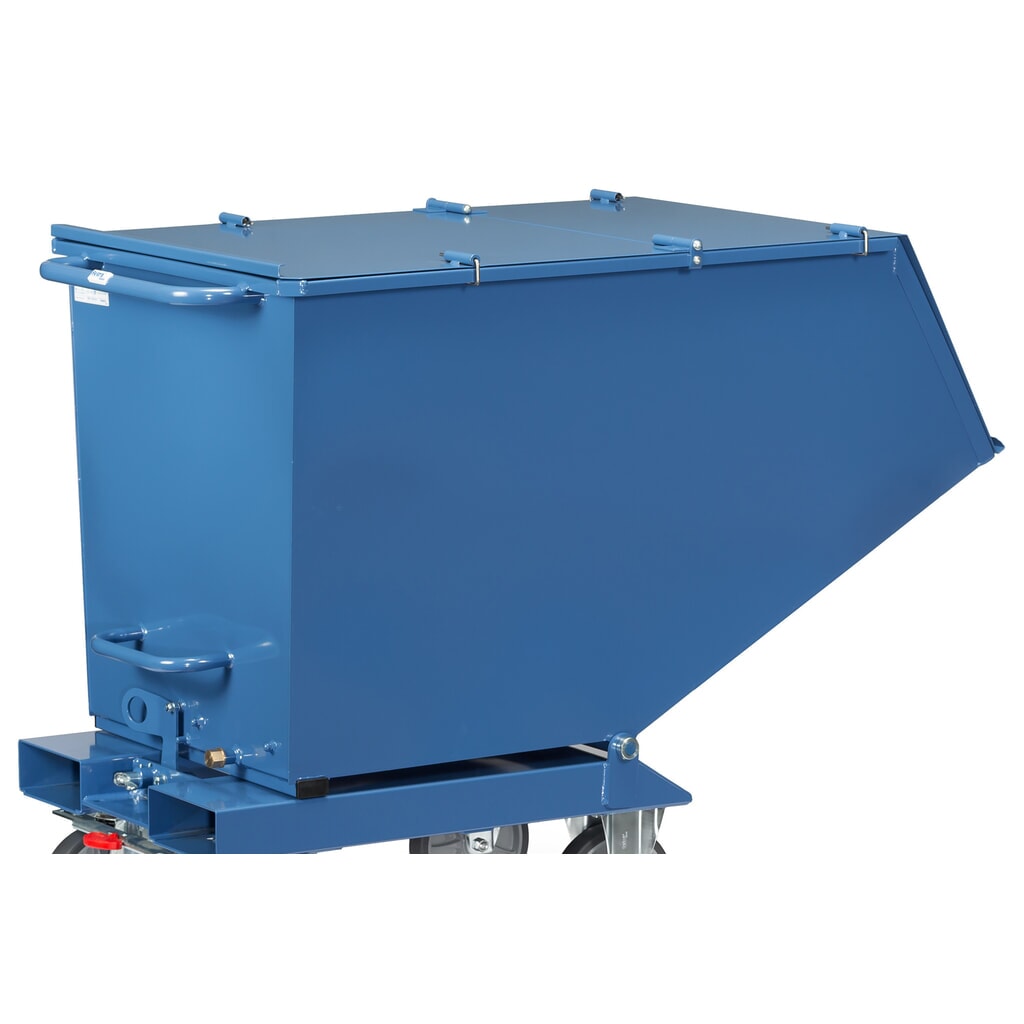 Klappbarer Deckel für fetra® Muldenkipper, mit Rollen, blau, 0,45 m³ Produktabbildung: Klappbarer Deckel für fetra® Muldenkipper, mit Rollen, blau, 0,45 m³