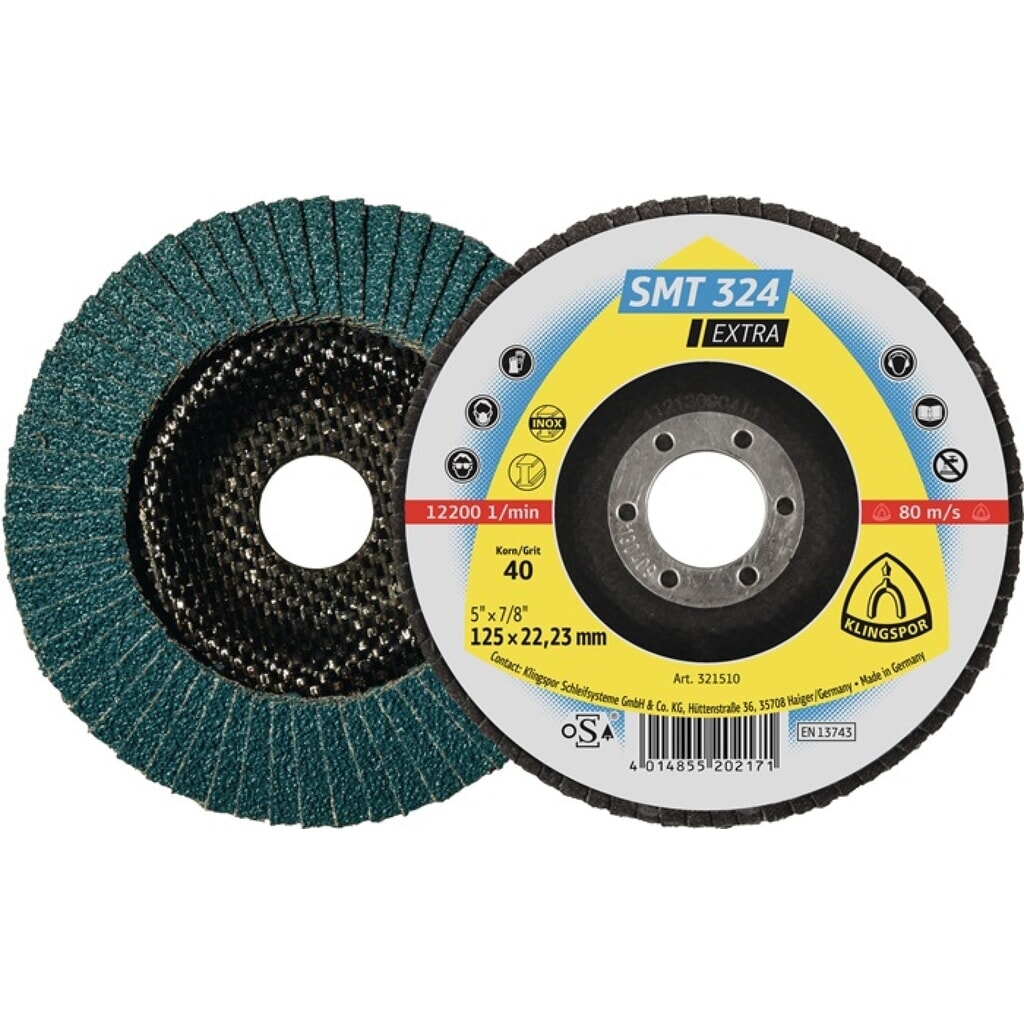 Fcherscheibe SMT 324 Extra D115mm K40 12Grad gewlbt INOX ZK Produktabbildung: Fcherscheibe SMT 324 Extra D115mm K40 12Grad gewlbt INOX ZK