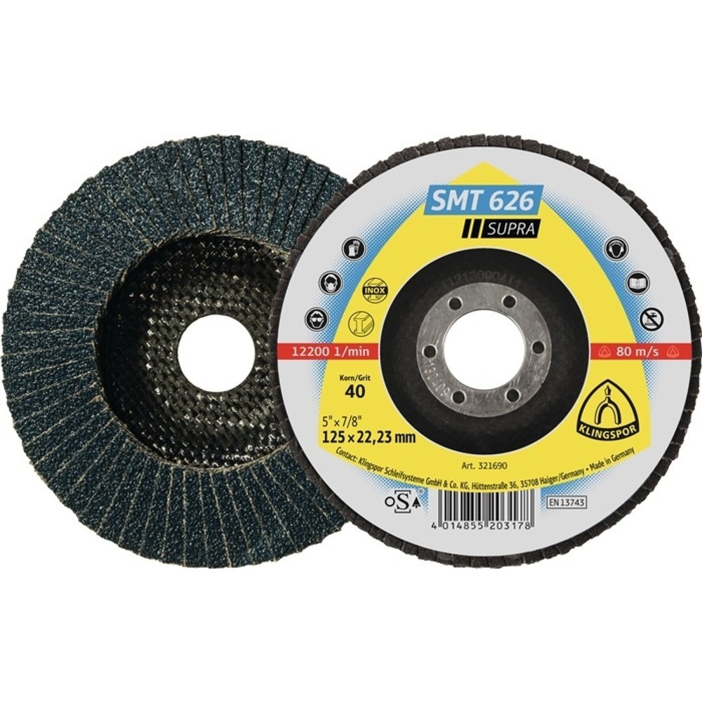 Produktabbildung: Fcherscheibe SMT 626 Supra D125mm K80 6Grad gewlbt INOX ZK
