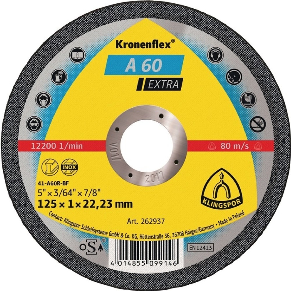 Produktabbildung: KLINGSPOR Trennscheibe A 60 Extra D115x1mm ger.INOX Bohr.22,23mm
