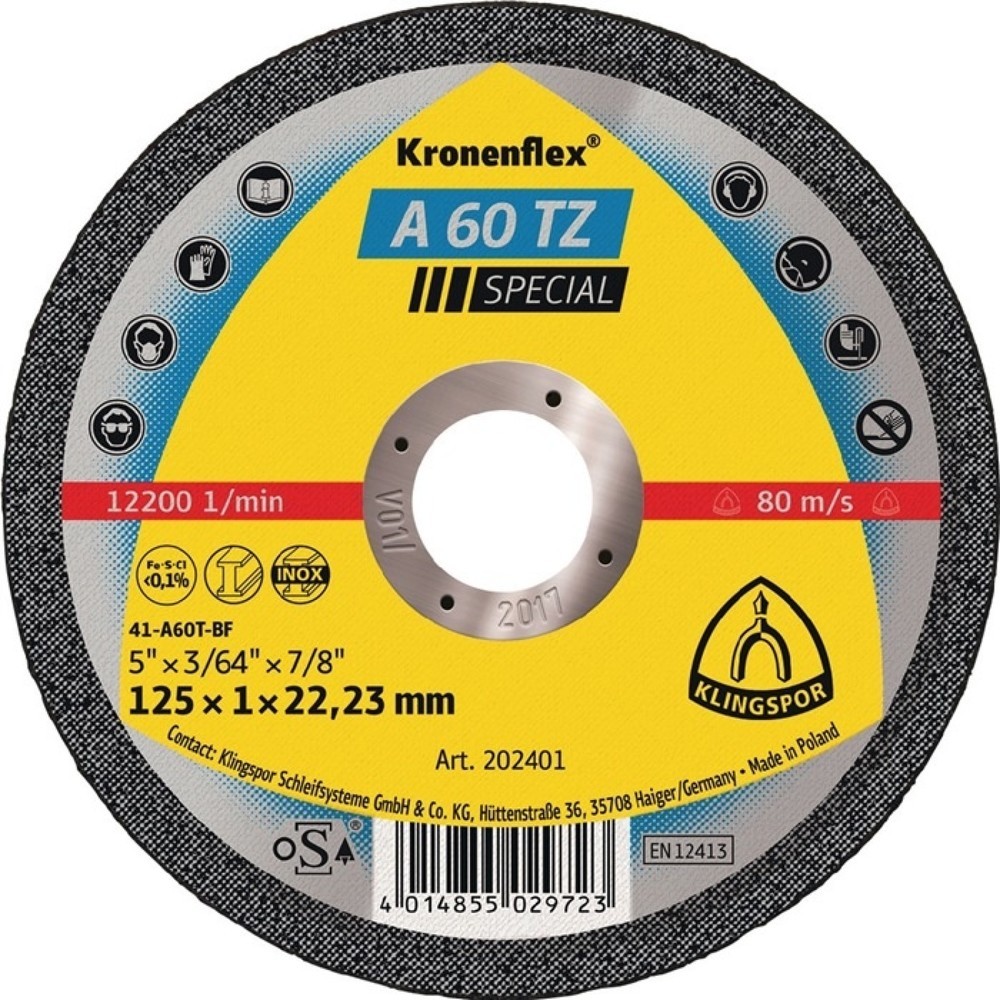 Produktabbildung: KLINGSPOR Trennscheibe A 60 TZ Special D115x1mm ger.INOX Bohr.22,23mm