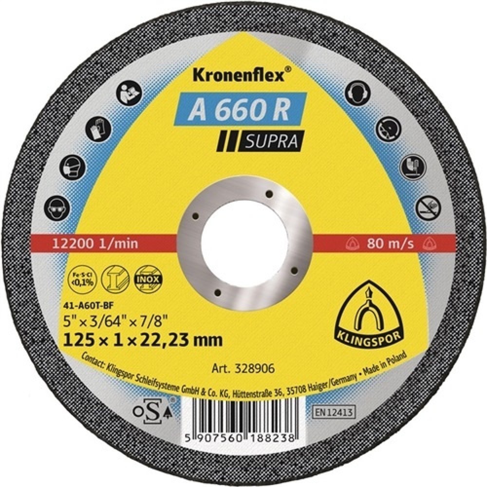 Produktabbildung: Trennscheibe A 660 R Supra D125x1mm ger.INOX Bohr.22,23mm KLINGSPOR