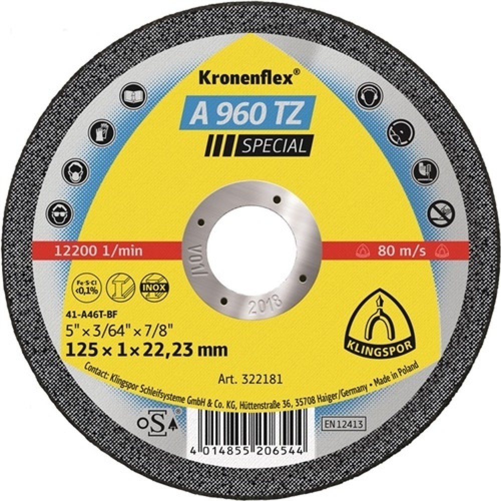 Produktabbildung: Trennscheibe A 960 TZ Special D125x1mm ger.INOX Bohr.22,23mm KLINGSPOR
