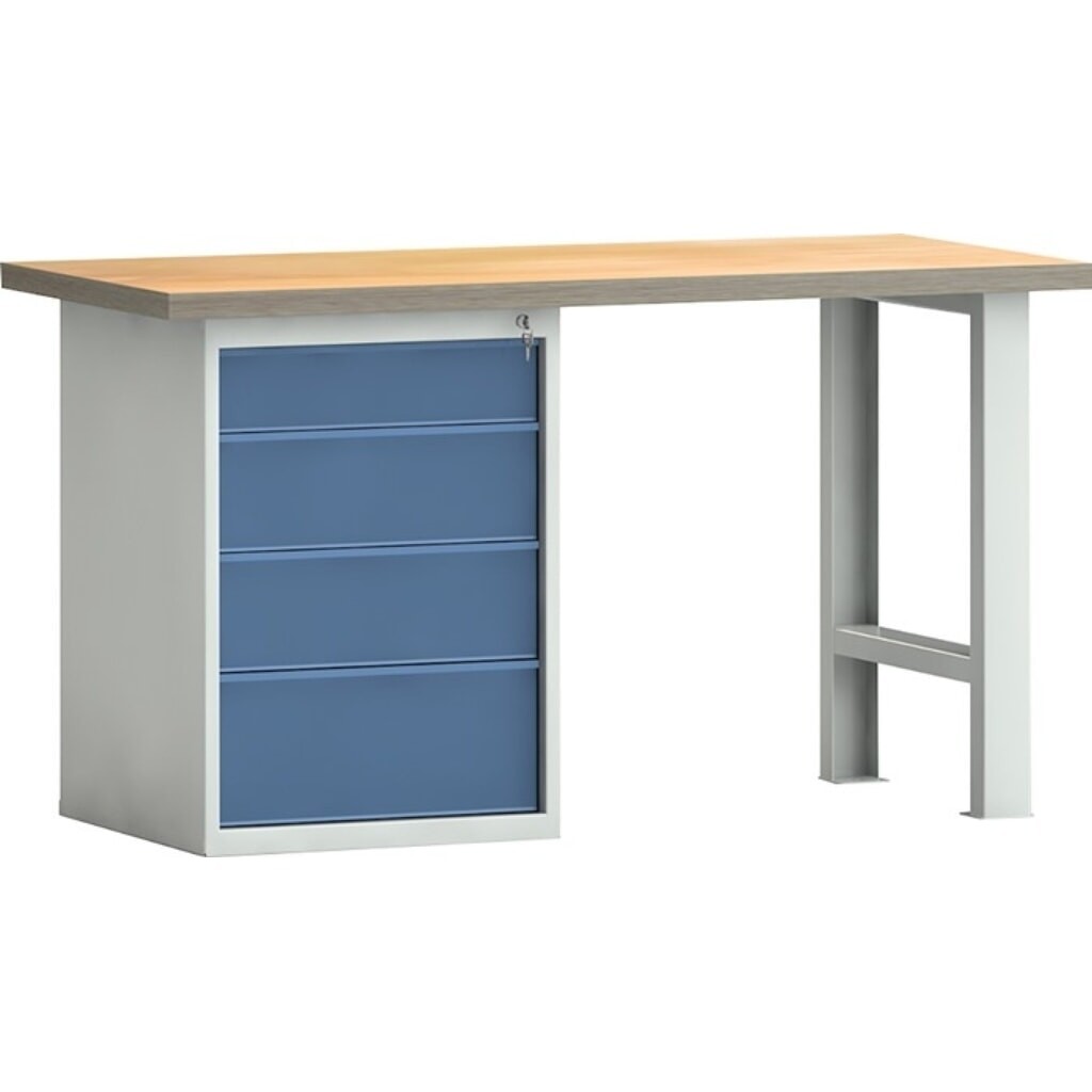 KLW-LUTZ Betriebseinrichtungen Werkbank PW 700, lichtgrau, RAL 7035, B1500xT700xH840mm Buche Multiplex, brillantblau, RAL 5007 4 Schubl. Produktabbildung: KLW-LUTZ Betriebseinrichtungen Werkbank PW 700, lichtgrau, RAL 7035, B1500xT700xH840mm Buche Multiplex, brillantblau, RAL 5007 4 Schubl.