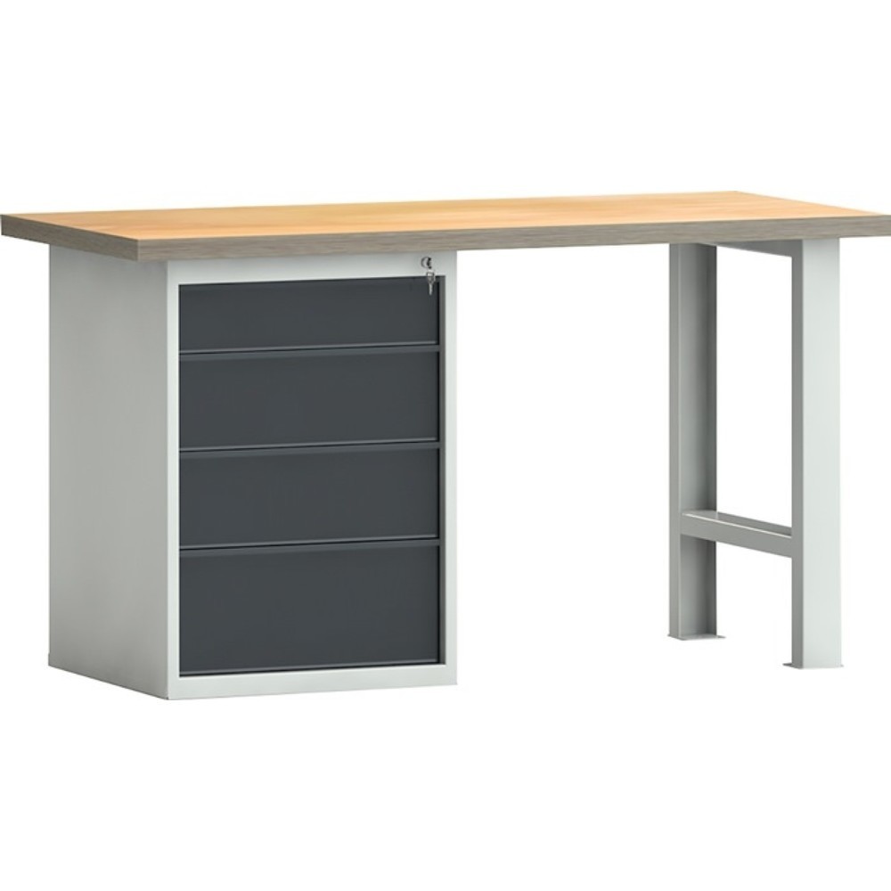Produktabbildung: KLW-LUTZ Betriebseinrichtungen Werkbank PW 700, lichtgrau, RAL 7035, B1500xT700xH840mm Buche Multiplex, anthrazitgrau, RAL 7016 4 Schubl.