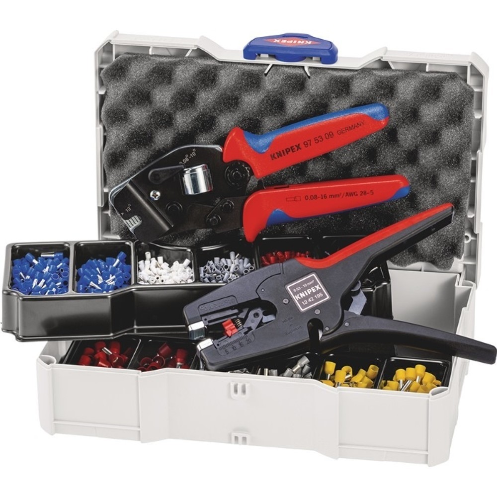 Produktabbildung: KNIPEX Aderendhülsensortiment, Crimpzange 195 mm, Abisolierzange, 1252 teilig 0,50 - 10,00 mm², im Systainer